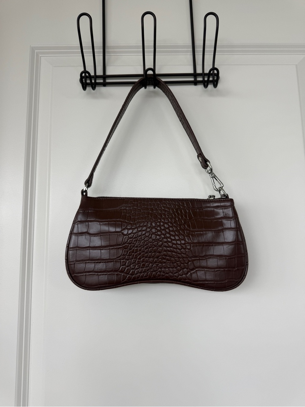 Classic Croc-Embossed Shoulder Bag in Dark Brown - Picture 2 of 2